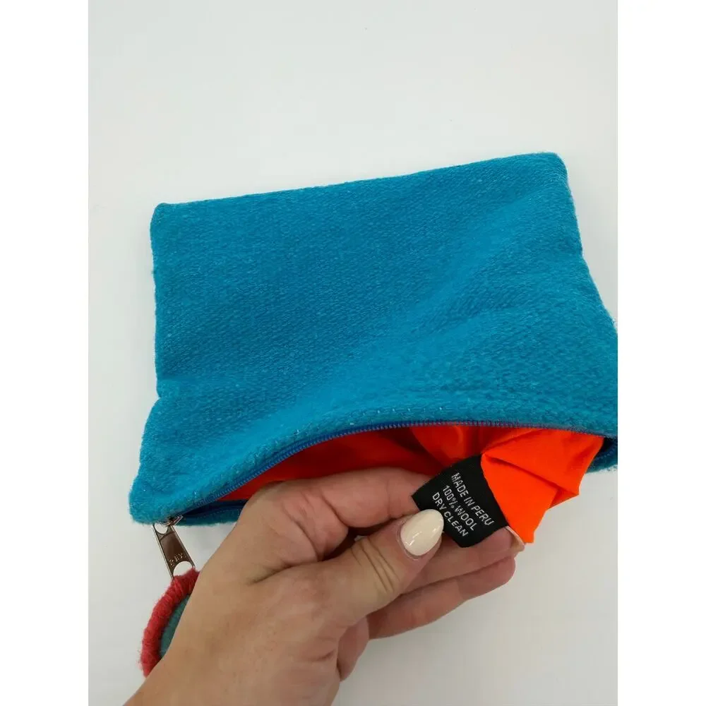 Handwoven wool embroidered cosmetic pouch, Jenny Krauss, dog design